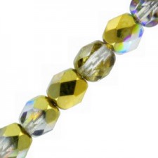 Czech Fire polished faceted glass beads 4mm Crystal golden rainbow